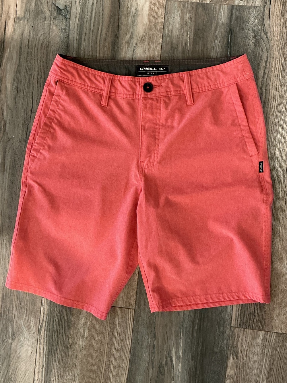 O'Neill Men's Coral Red Flat Front Shorts Hybrid Pockets Athletic Quick Dry